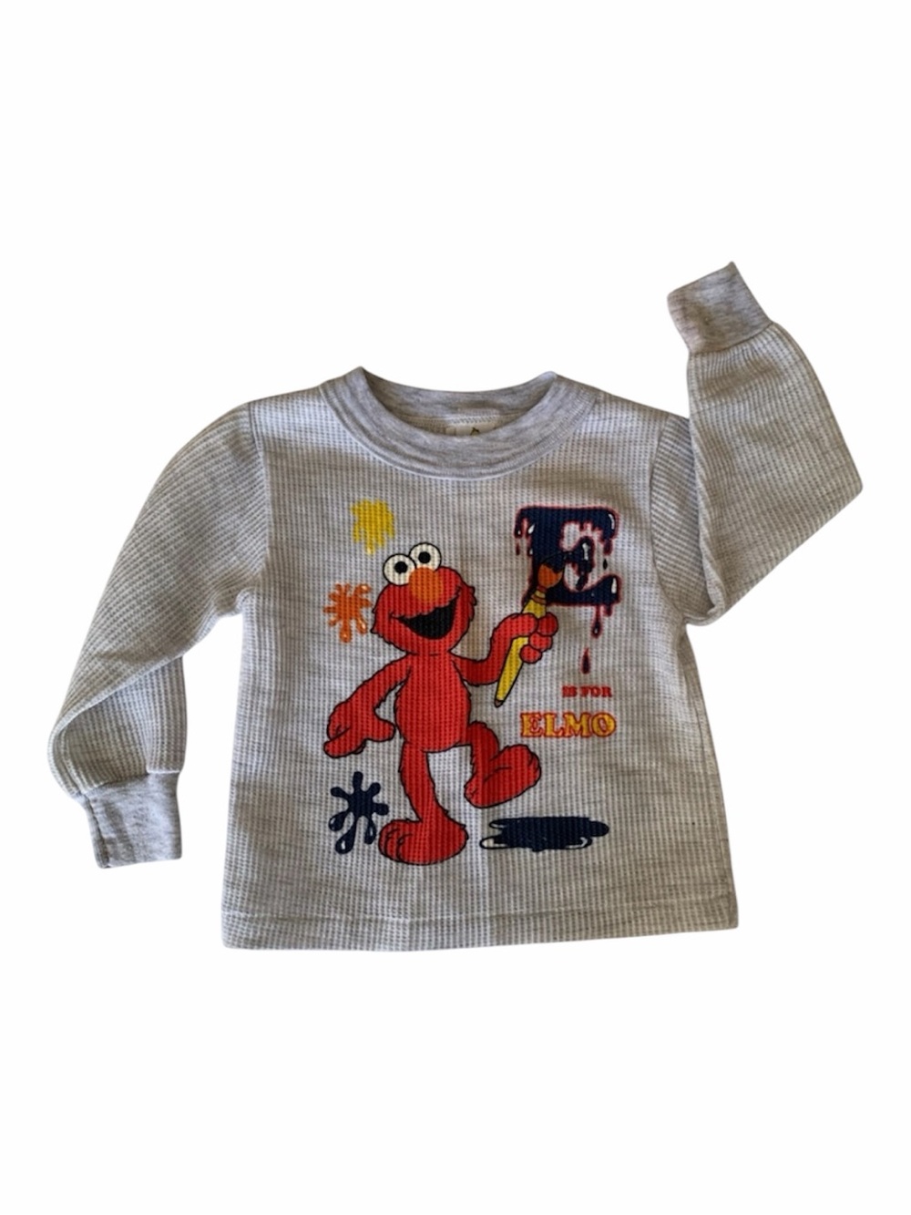 Vintage Elmo Thermal Shirt Gray Red Long Sleeves Sesame Street Boys Girls